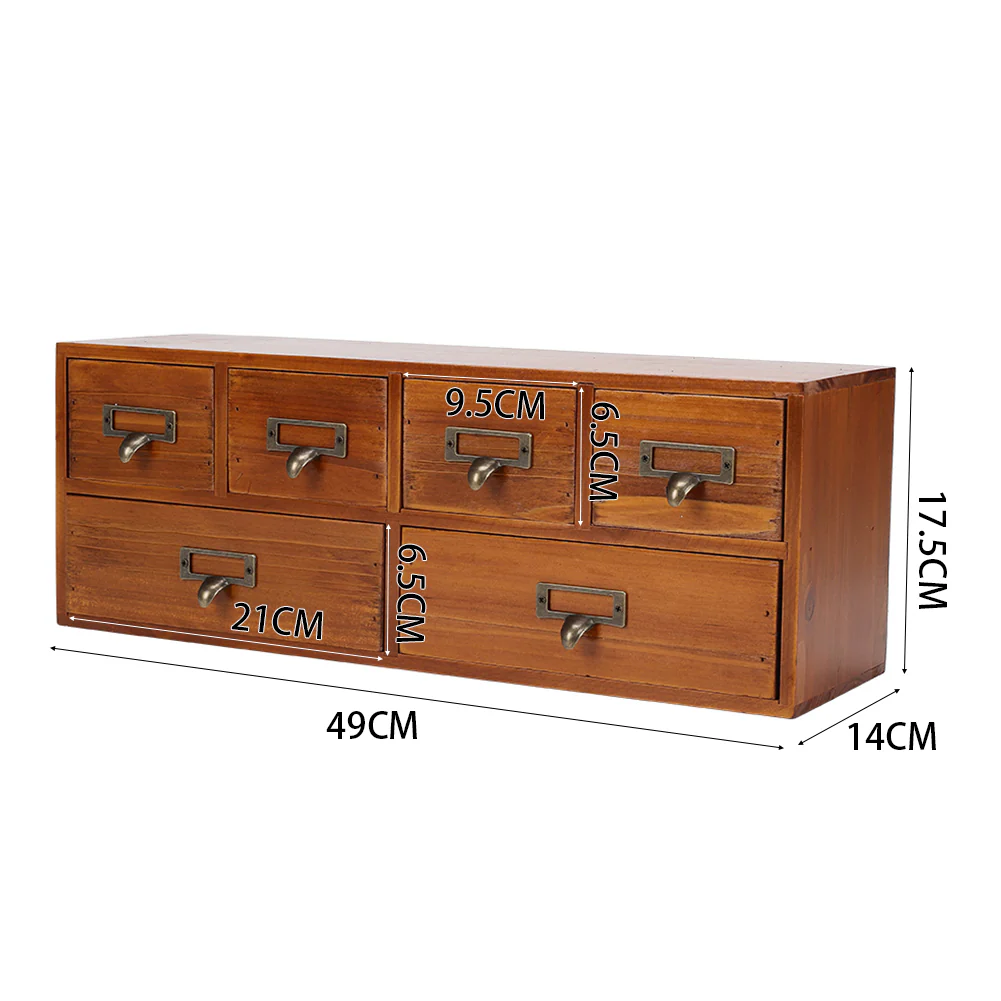 Lifeideas Desktop Retro Wood 6-Drawer Storage Organizer - Image 10