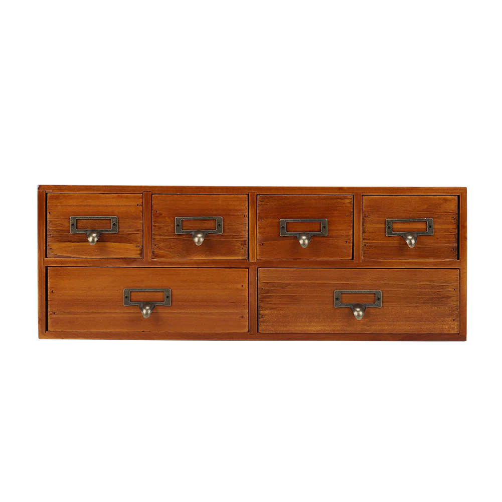 Lifeideas Desktop Retro Wood 6-Drawer Storage Organizer - Image 3