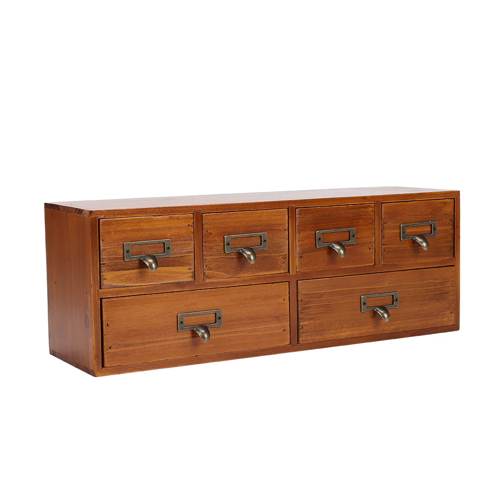 Lifeideas Desktop Retro Wood 6-Drawer Storage Organizer - Image 4