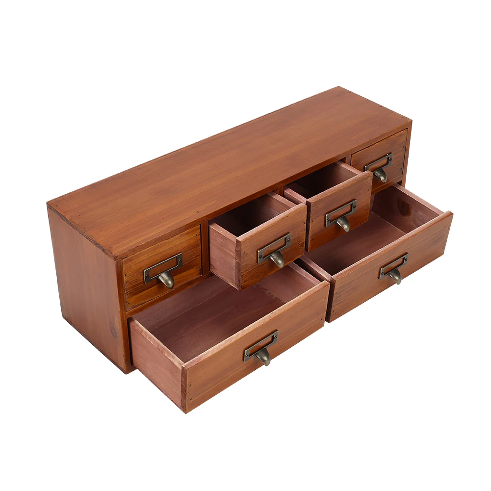 Lifeideas Desktop Retro Wood 6-Drawer Storage Organizer - Image 5