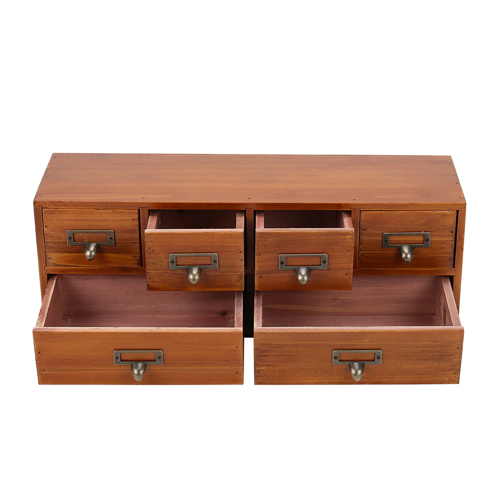 Lifeideas Desktop Retro Wood 6-Drawer Storage Organizer - Image 6