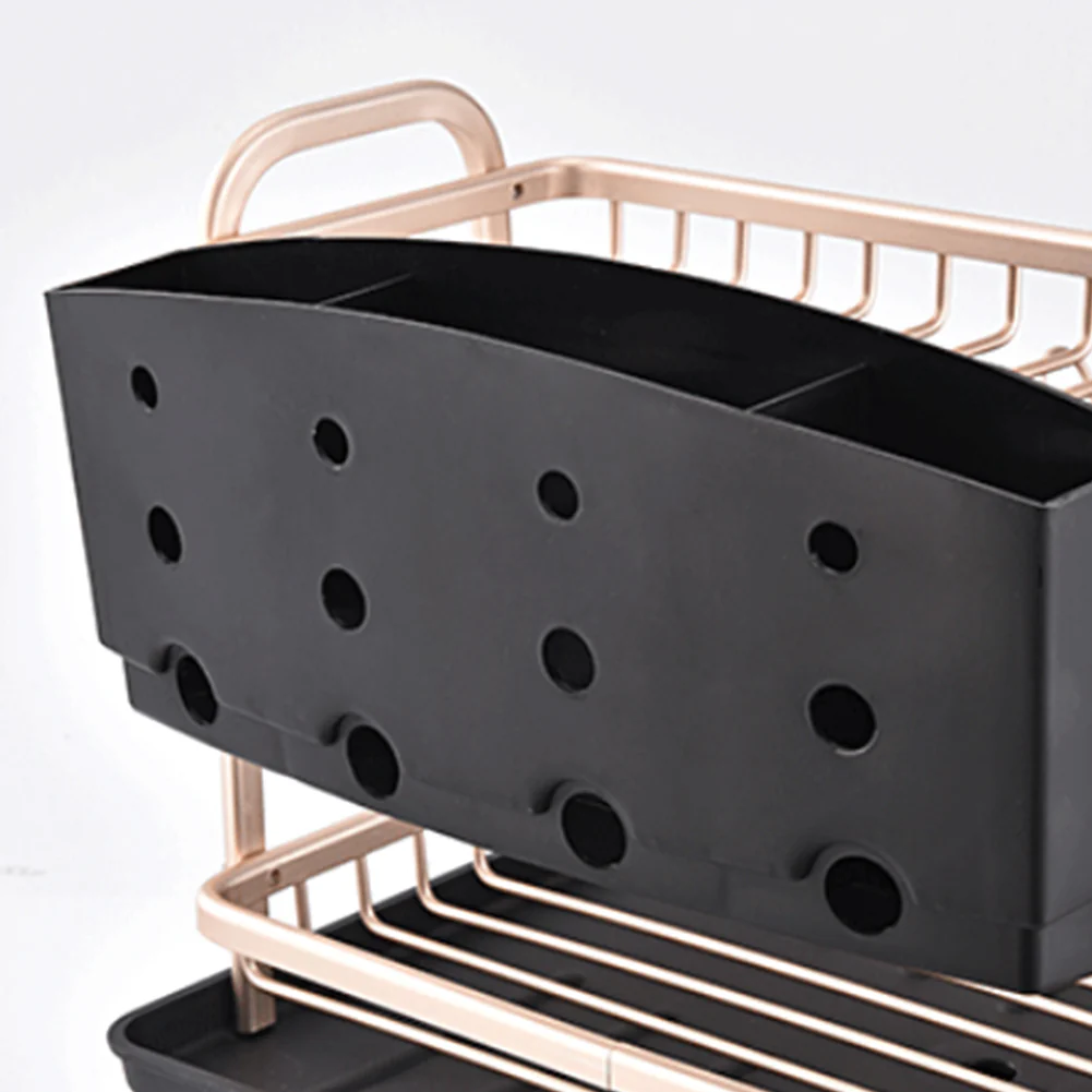 Lifeideas Dish Rack 2 Tiers Dish Drying Drainer With Drying Board Rose Gold - Image 4