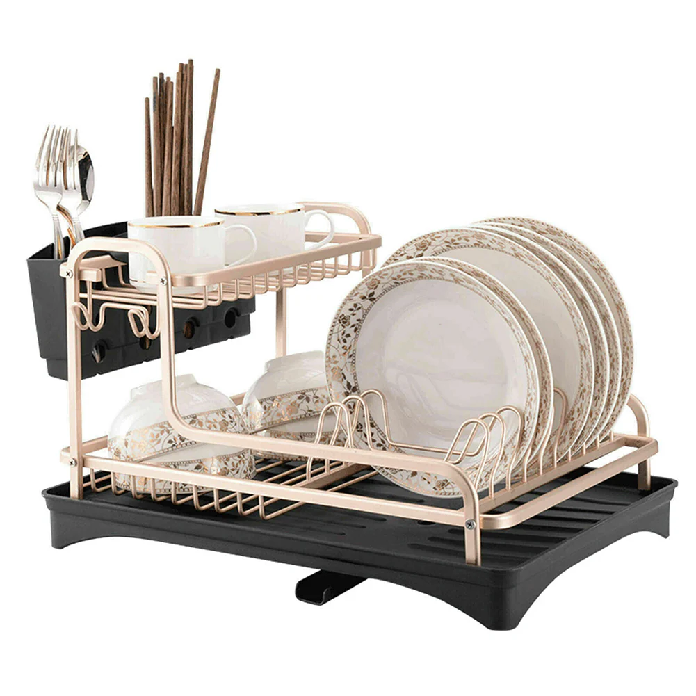 Lifeideas Dish Rack 2 Tiers Dish Drying Drainer With Drying Board Rose Gold - Image 5