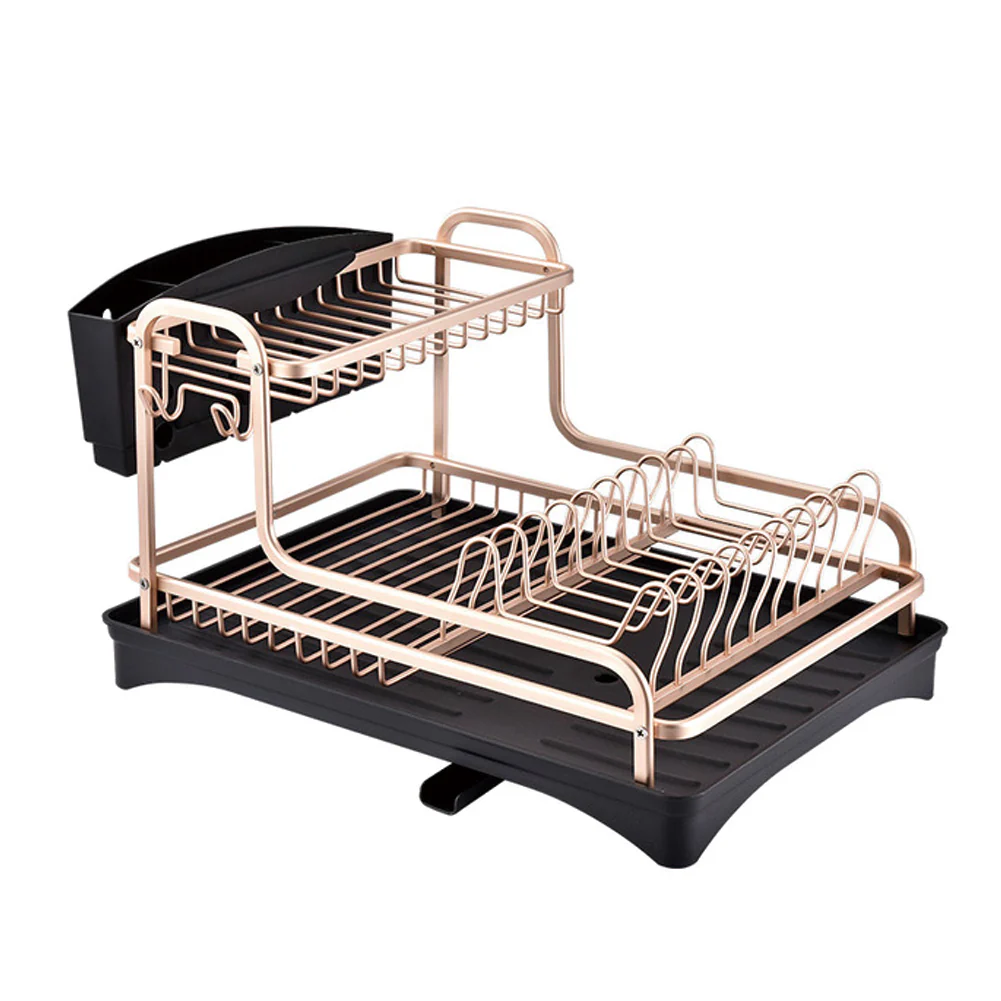 Lifeideas Dish Rack 2 Tiers Dish Drying Drainer With Drying Board Rose Gold - Image 6