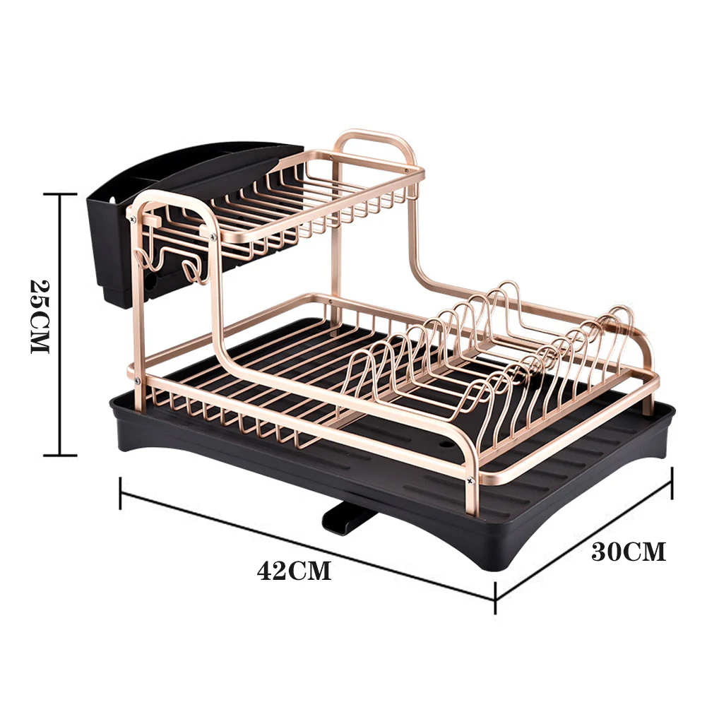 Lifeideas Dish Rack 2 Tiers Dish Drying Drainer With Drying Board Rose Gold - Image 7
