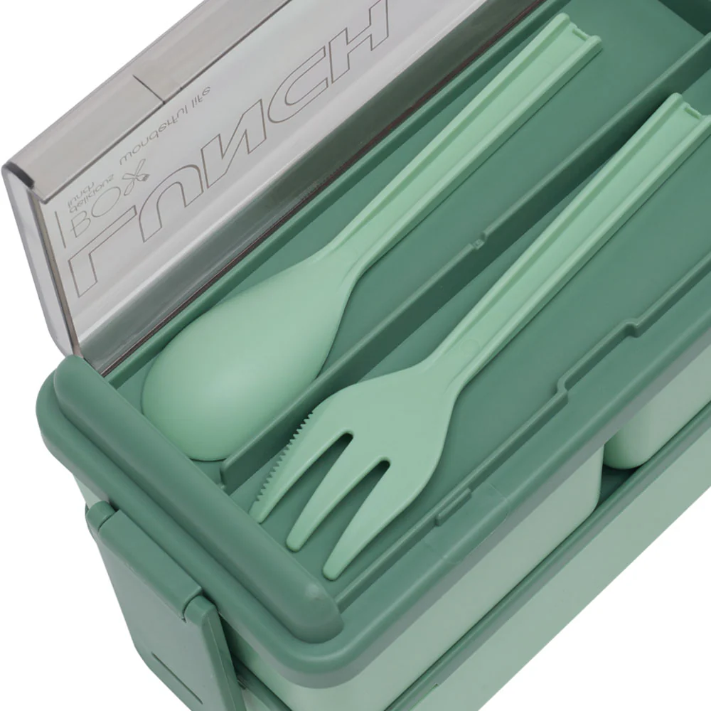Lifeideas Dual-Layer Plastic Bento Lunch Box with Cutlery - Image 3