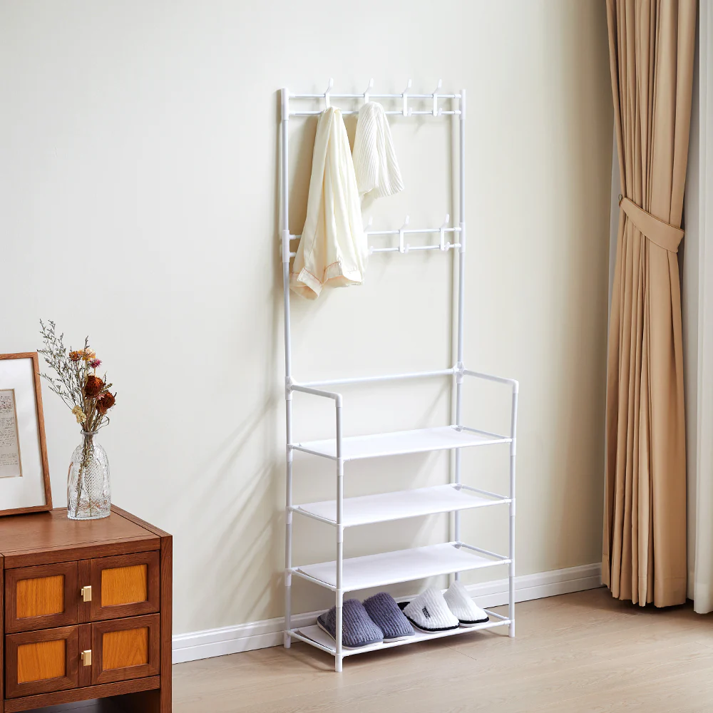 Lifeideas Entryway 4 Tier Shoe Rack with Coat Hanger - Image 2