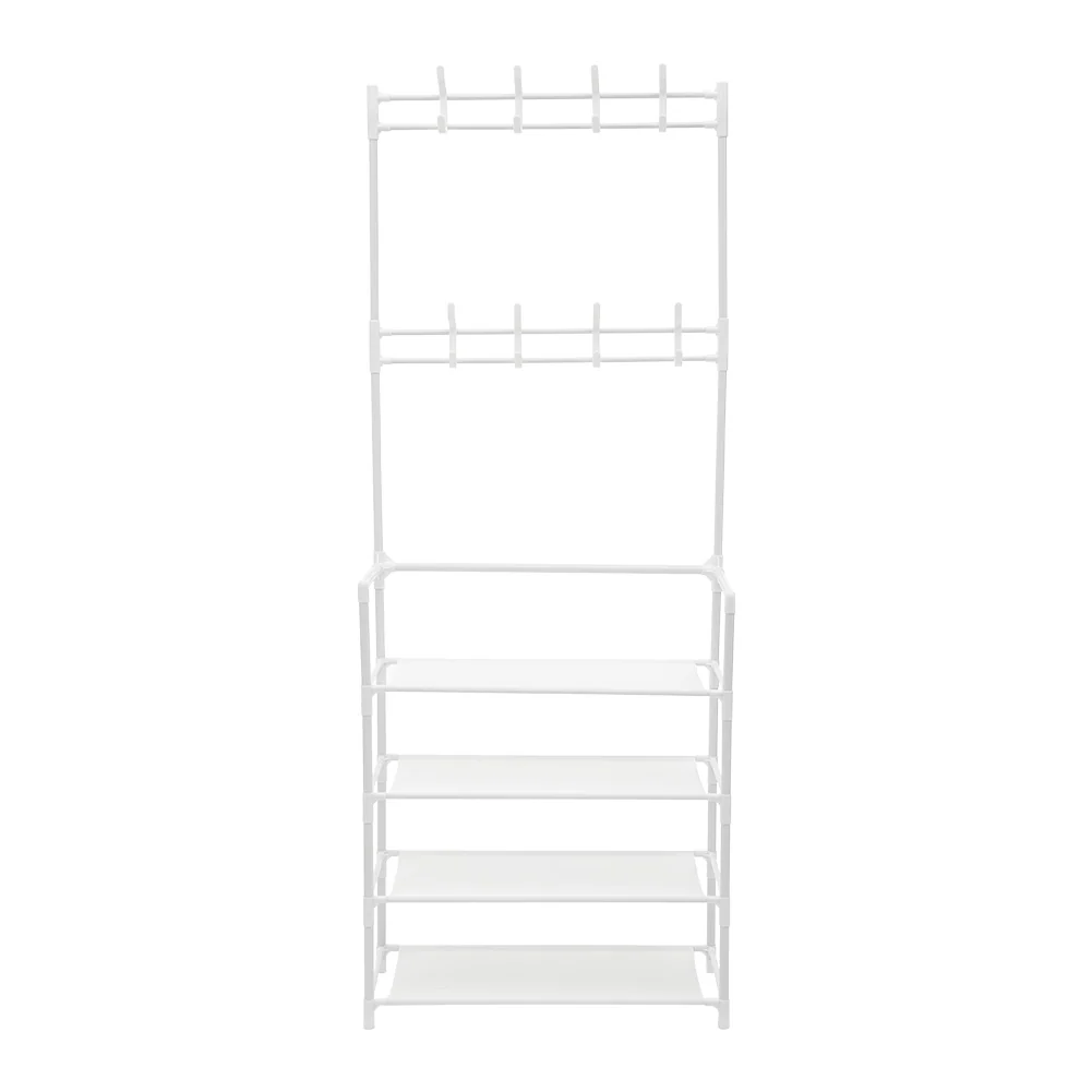 Lifeideas Entryway 4 Tier Shoe Rack with Coat Hanger - Image 3