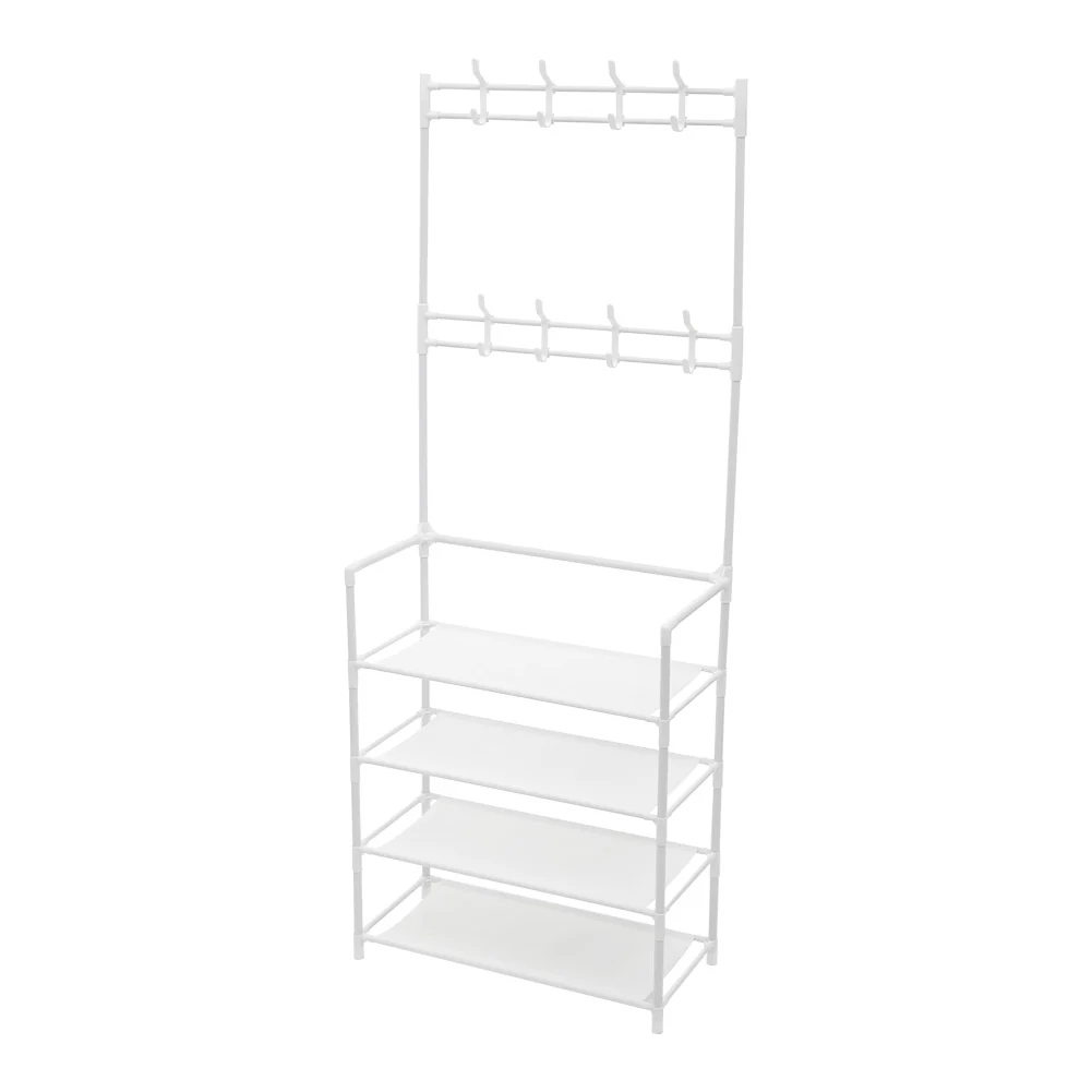 Lifeideas Entryway 4 Tier Shoe Rack with Coat Hanger - Image 4