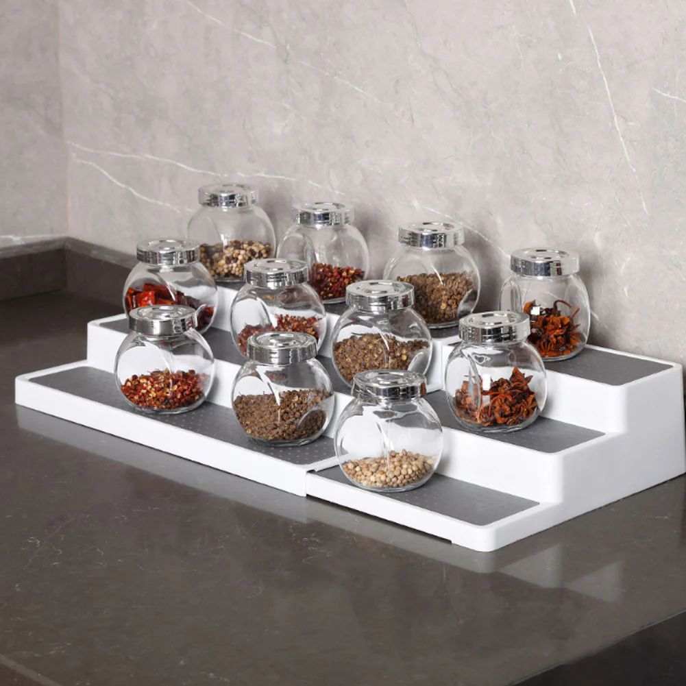 Lifeideas Expandable 3-Tier Non-Slip Spice Jar Rack Stepped Shelf - Image 2