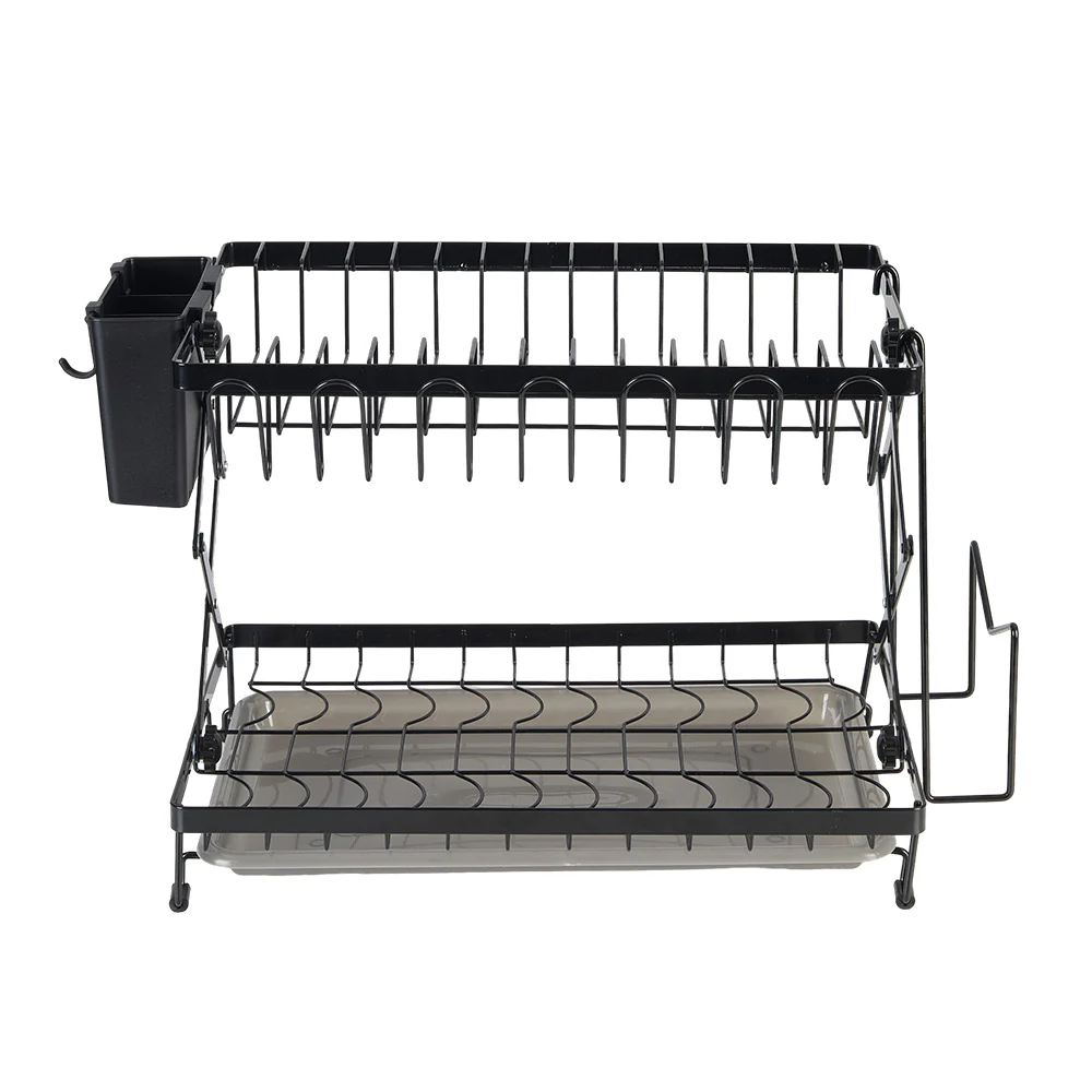 Lifeideas Foldable 2-Tier Dish Drying Rack with a Drip Tray - Image 2