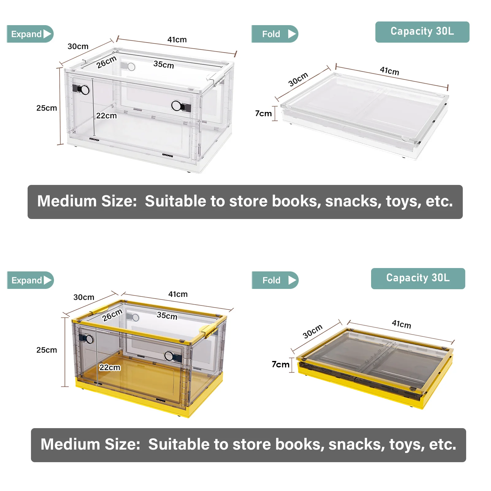 Lifeideas Foldable Storage Boxes with Locking Lid - Image 2