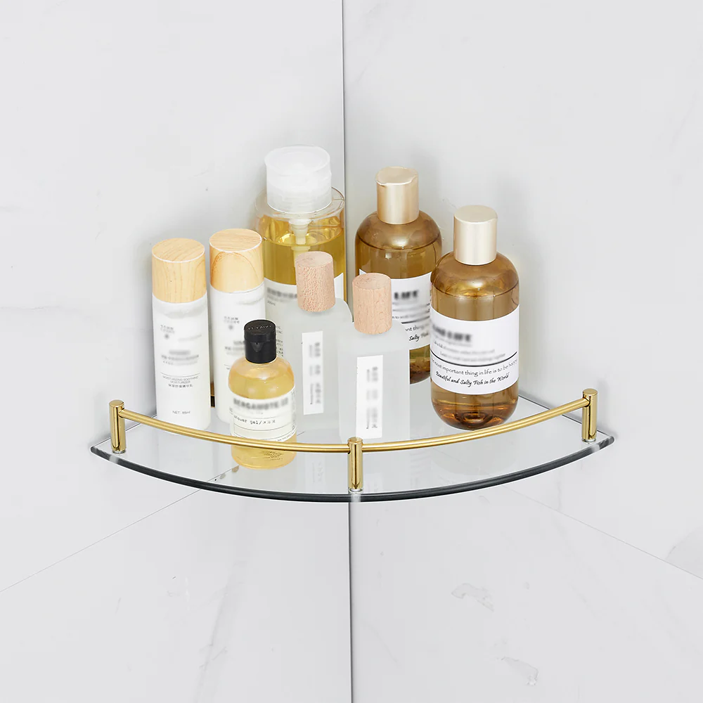 Lifeideas Gold Glass Bathroom Shelf for Corners - Image 2