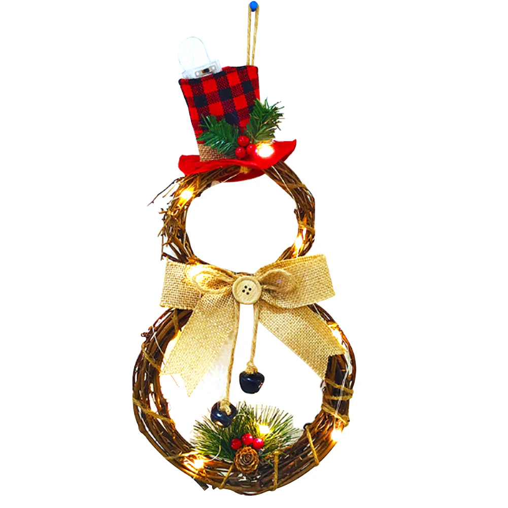 Lifeideas Lighted Snowman with Hat Wreath Front Door Decor - Image 4