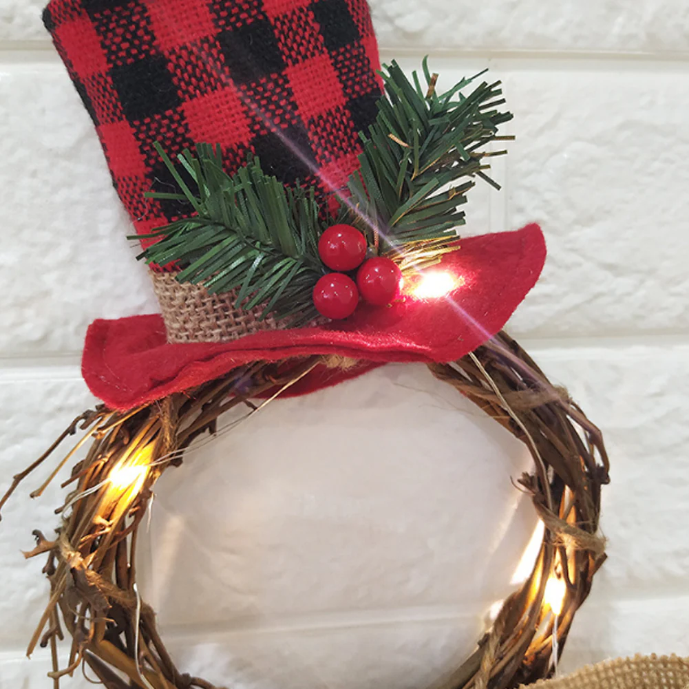 Lifeideas Lighted Snowman with Hat Wreath Front Door Decor - Image 6