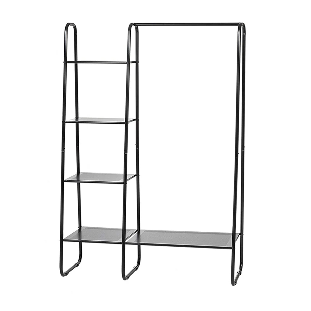Lifeideas Metal Freestanding Garment Rack in Black with 1 Hanging Rod and 4 Shelves - Image 3