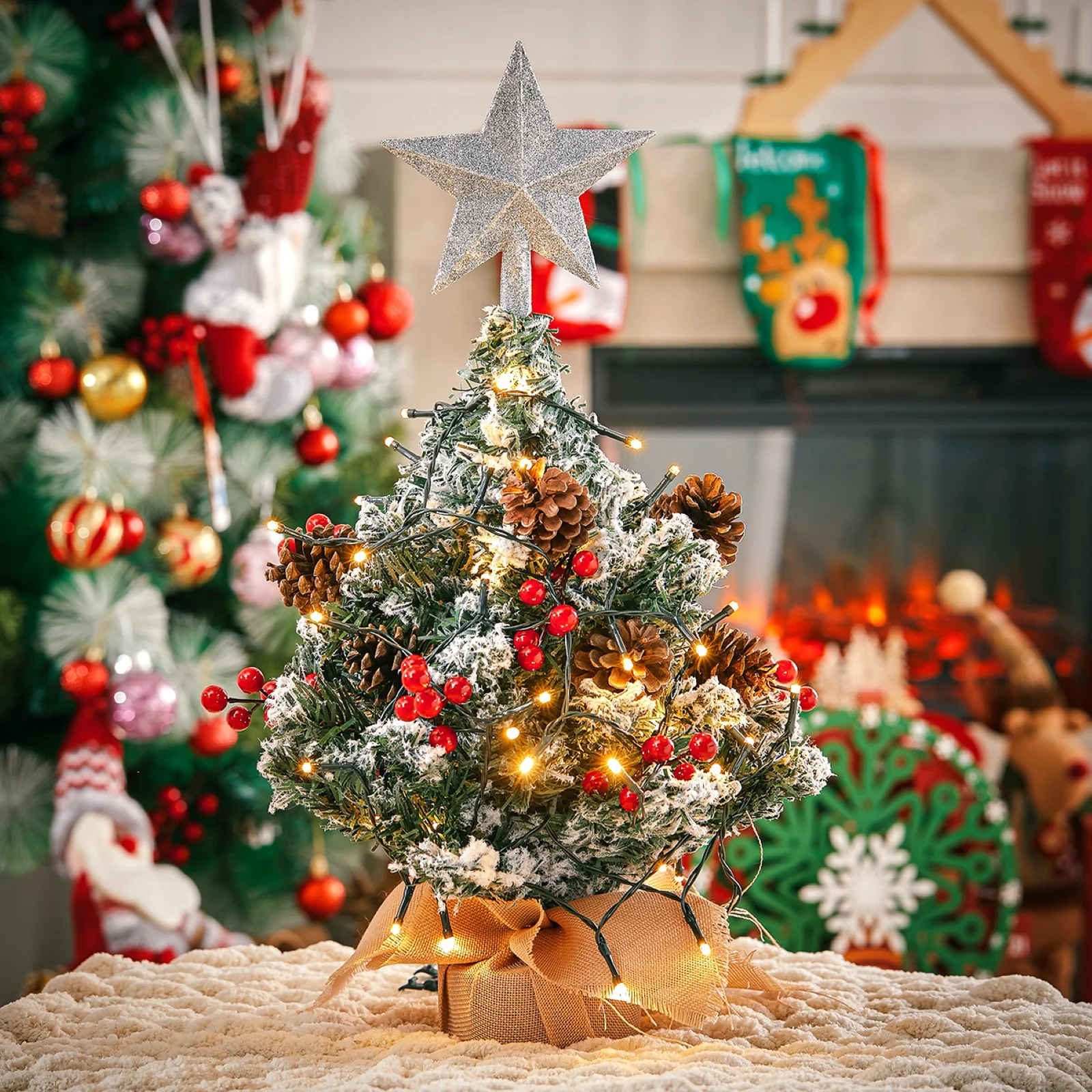 Lifeideas Mini Pre Lit Tabletop DIY Christmas Tree With Star Topper - Image 2