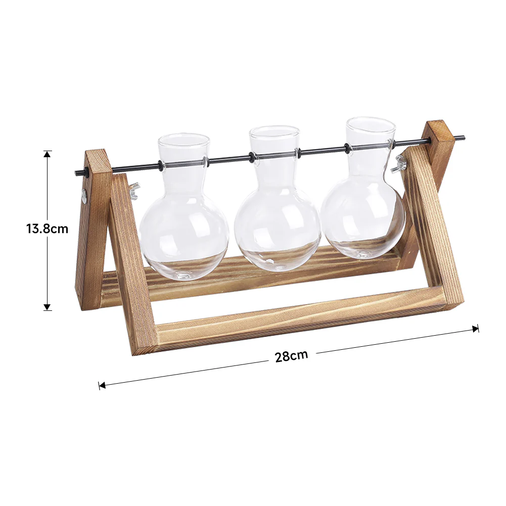 Lifeideas Modern 3pcs Bulb Glass Terrariums with Wood Stand Set - Image 7