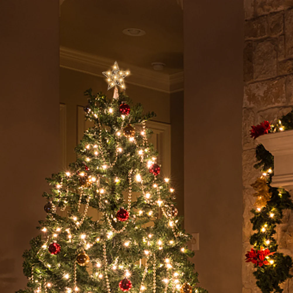 Lifeideas Modern Metal Pre-Lit Star Christmas Tree Topper With Beads