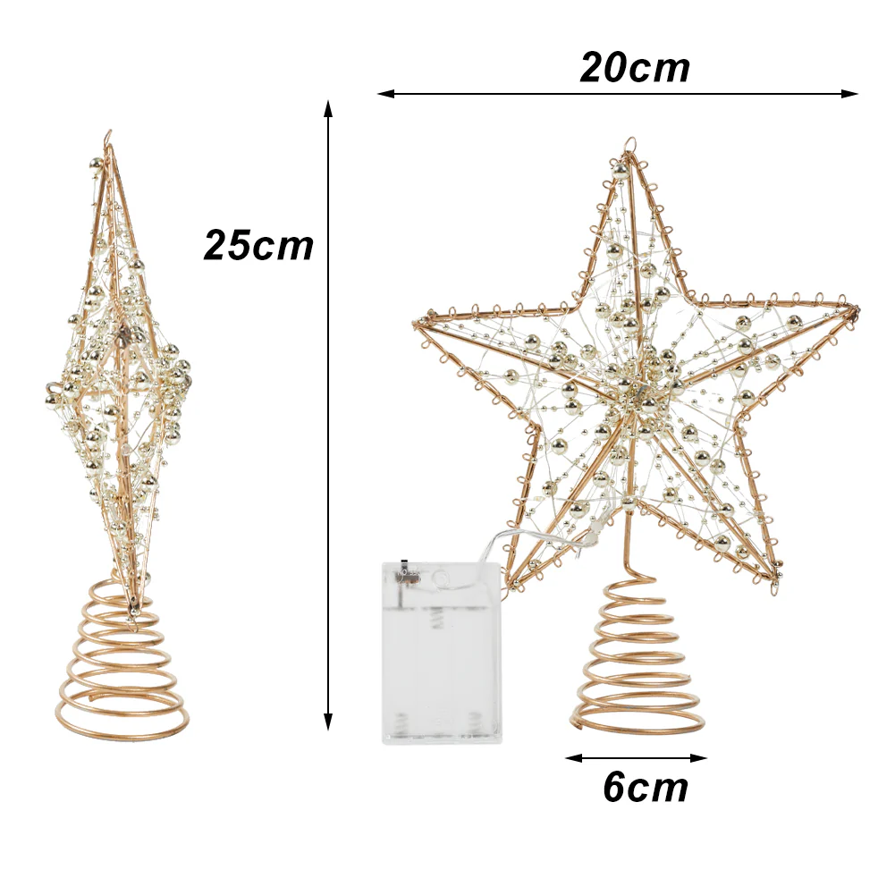 Lifeideas Modern Metal Pre-Lit Star Christmas Tree Topper With Beads - Image 3