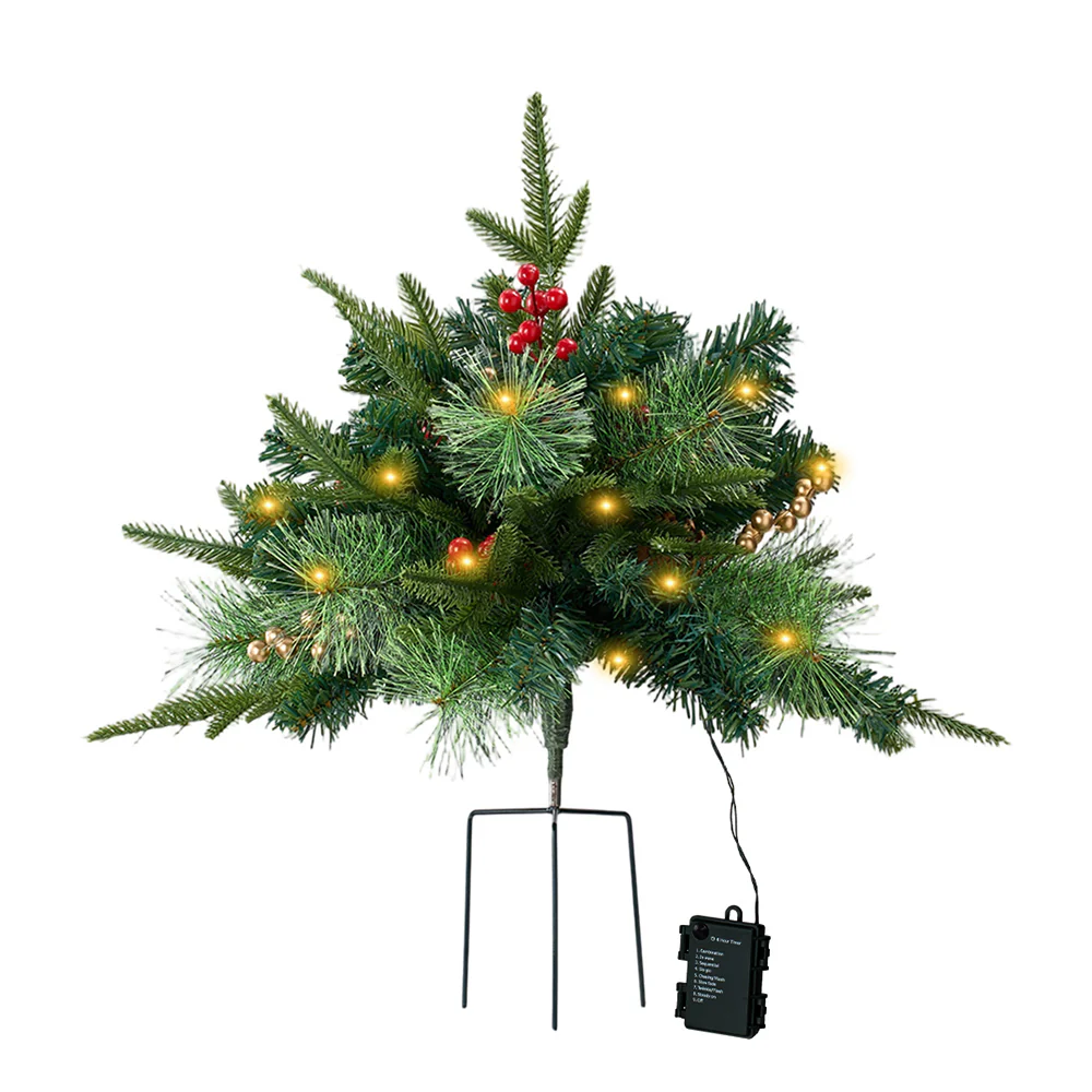 Lifeideas Pack of 2 Artificial Christmas Tree Urn Filler Decoration with String Lights - Image 2
