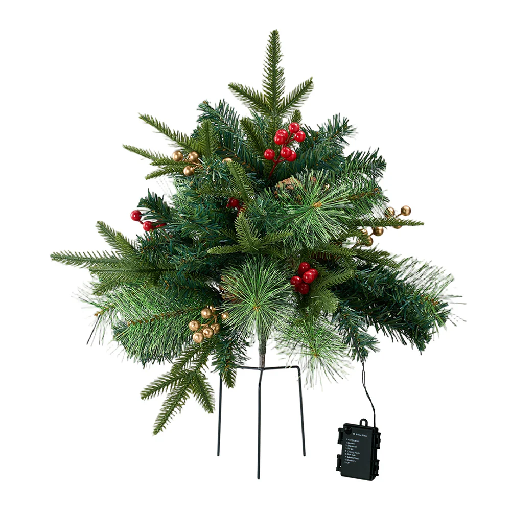 Lifeideas Pack of 2 Artificial Christmas Tree Urn Filler Decoration with String Lights - Image 3