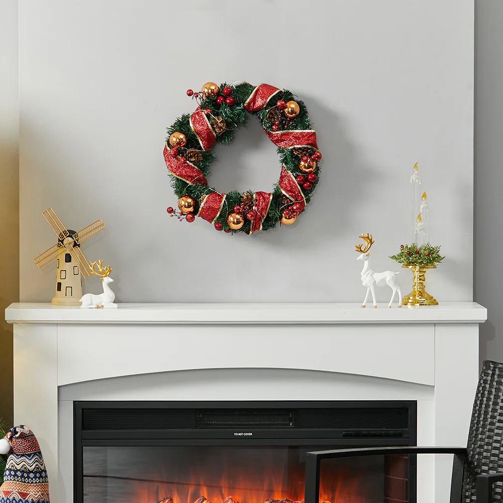 Lifeideas Red Ribbon Light-Up Christmas Wreath Decoration - Image 2