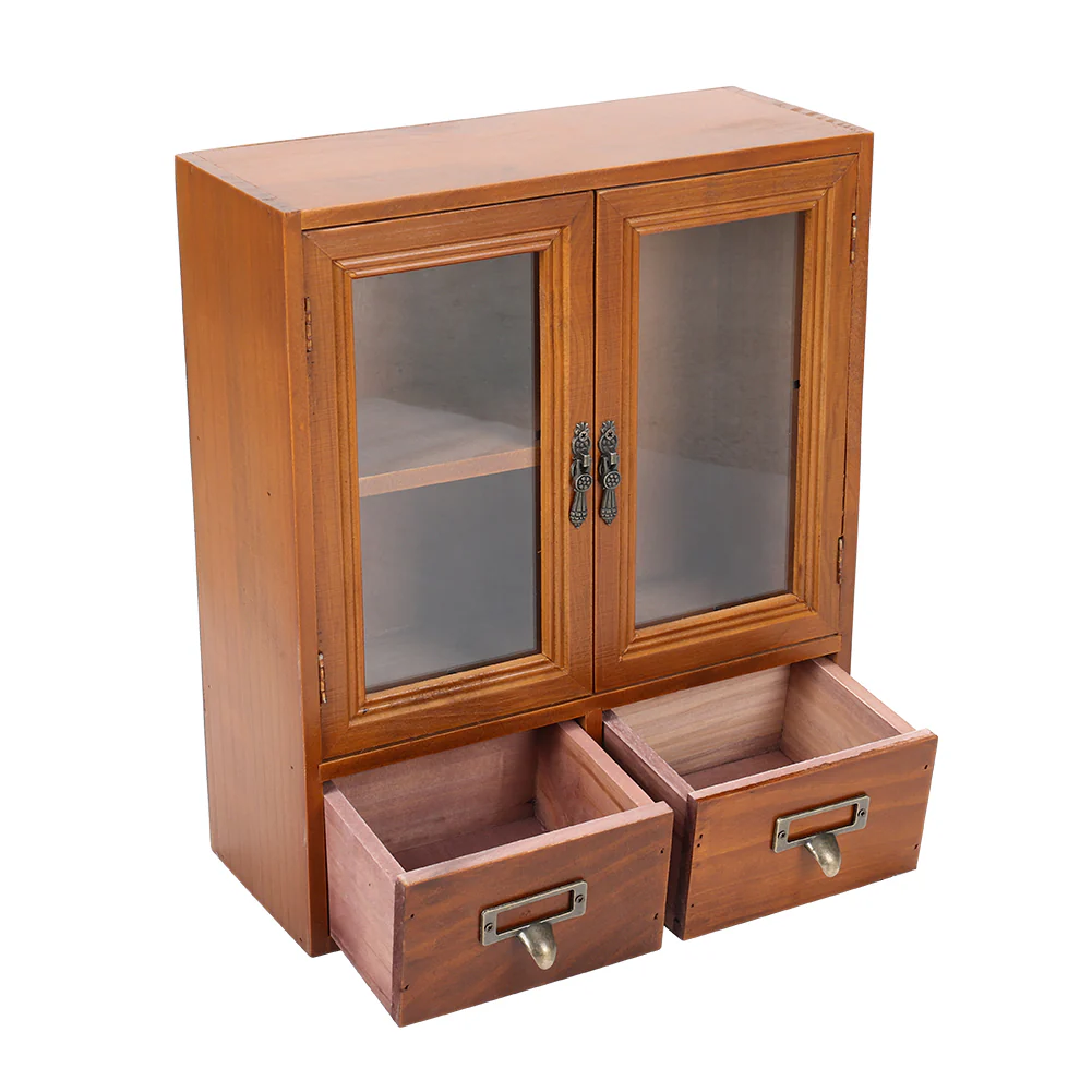 Lifeideas Retro Wooden Desktop Storage Organizer with Drawers - Image 5