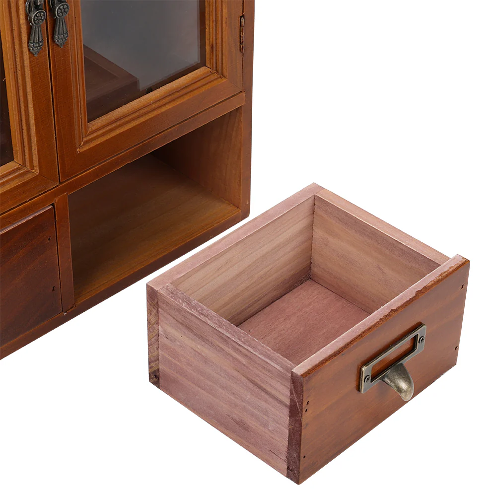 Lifeideas Retro Wooden Desktop Storage Organizer with Drawers - Image 9