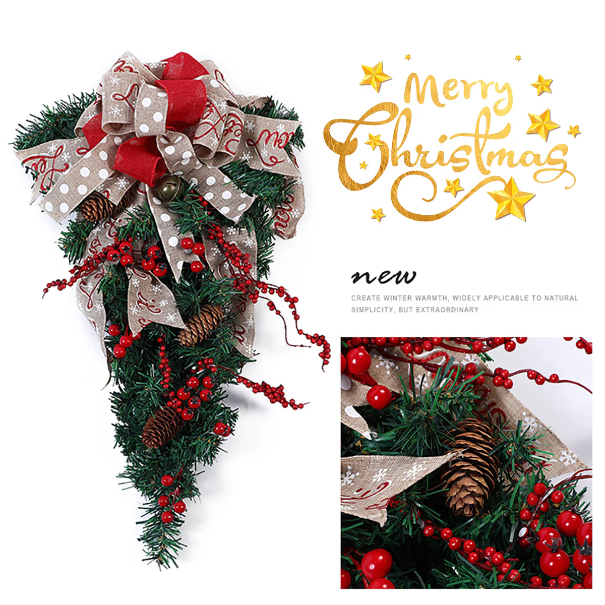 Lifeideas Ribbon Bow Christmas Teardrop Swag - Image 3