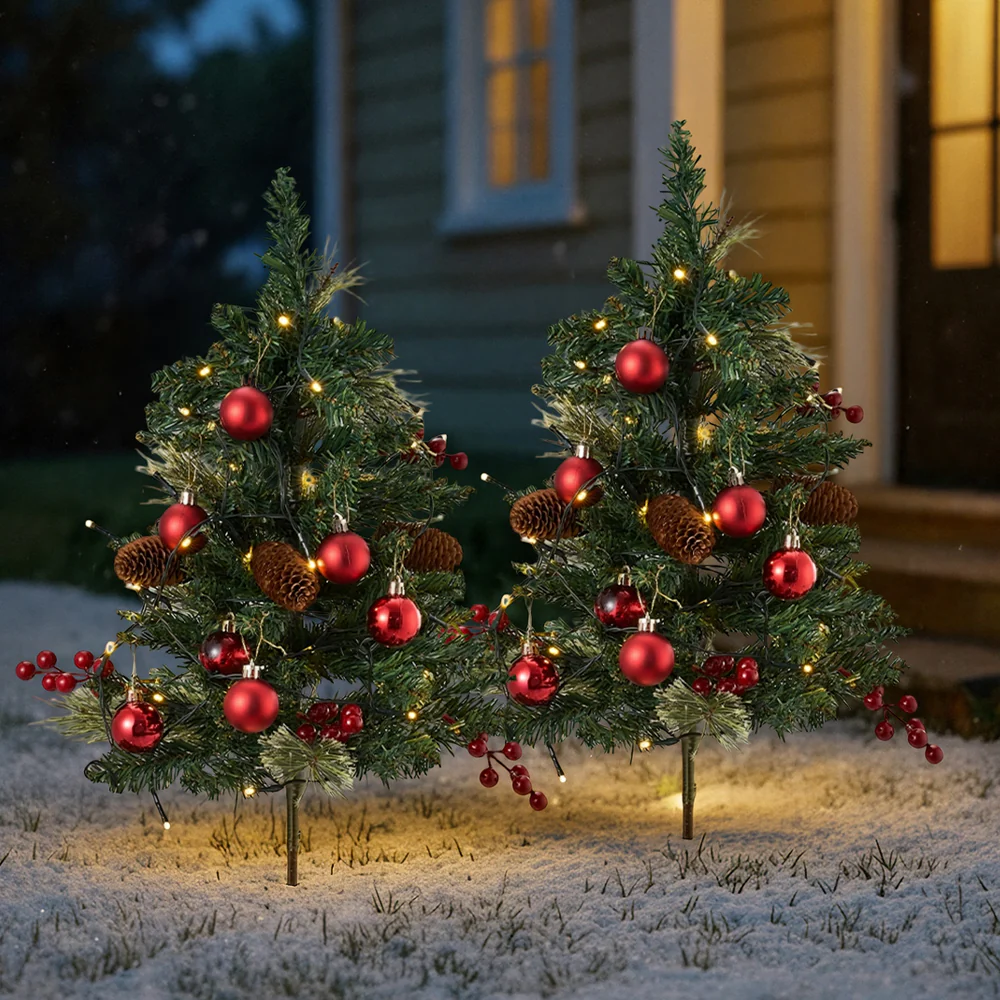 Lifeideas Set of 2 Artificial Christmas Trees with LED Decorations - Image 2