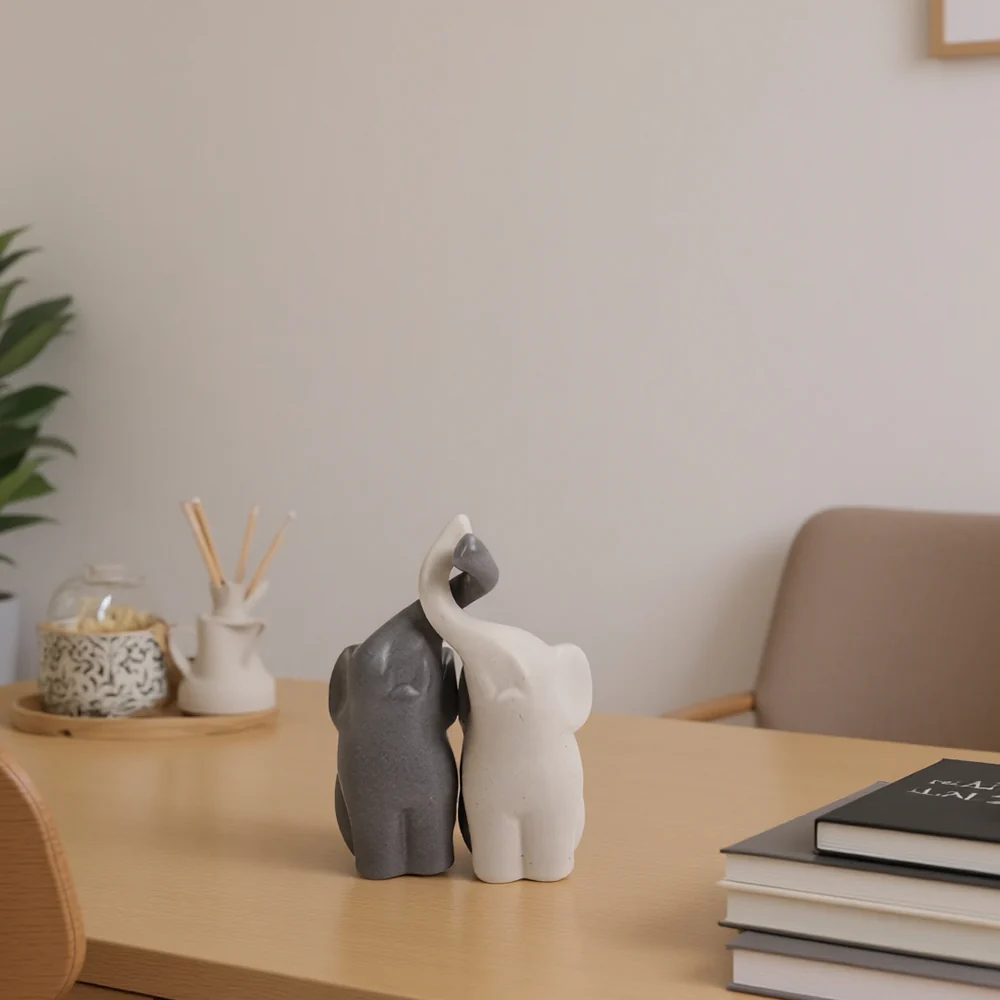 Lifeideas Set Of 2 Ceramic Couple Elephant Ornaments Decoration Figurine - Image 2