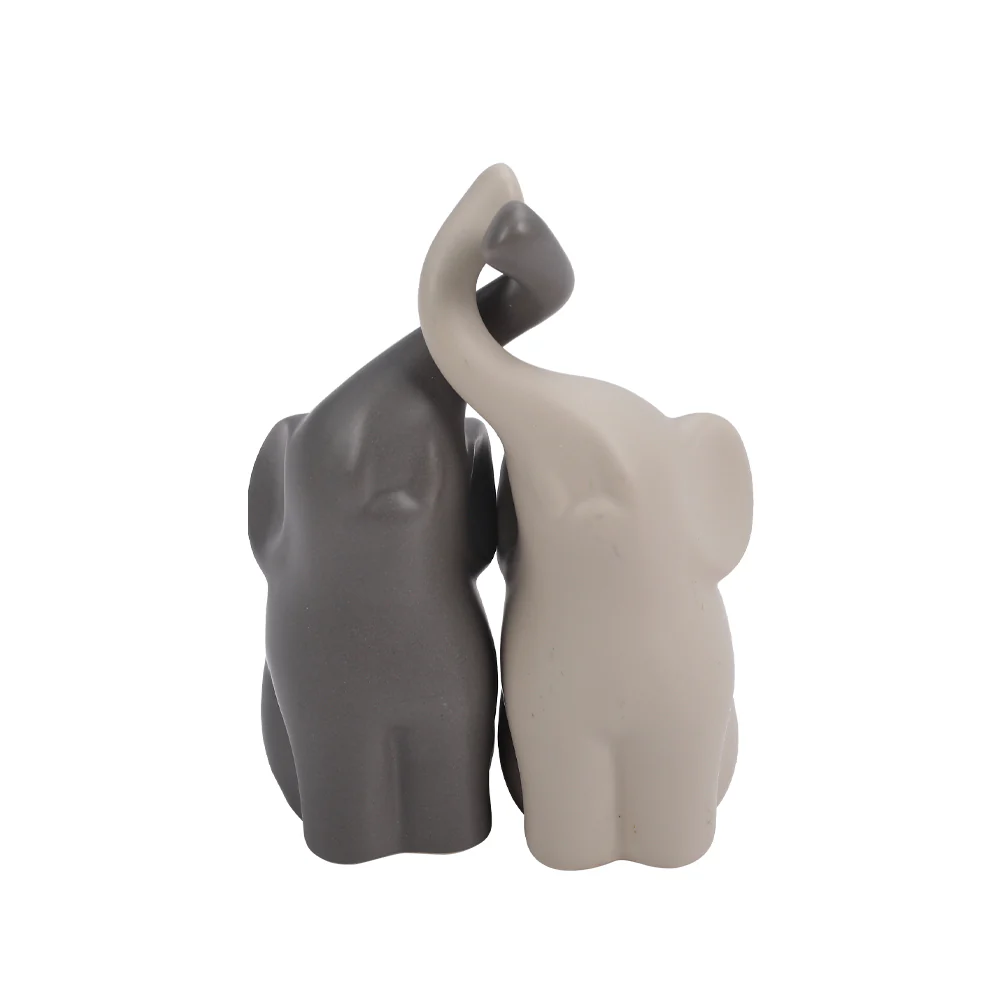 Lifeideas Set Of 2 Ceramic Couple Elephant Ornaments Decoration Figurine - Image 3