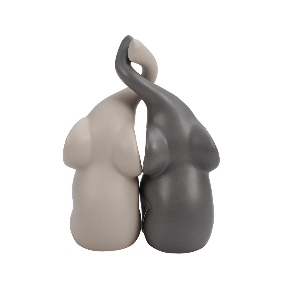 Lifeideas Set Of 2 Ceramic Couple Elephant Ornaments Decoration Figurine - Image 5