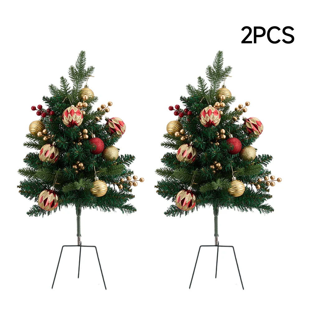 Lifeideas Set of 2 Pre-Lit Artificial Christmas Trees with Tripod Stakes