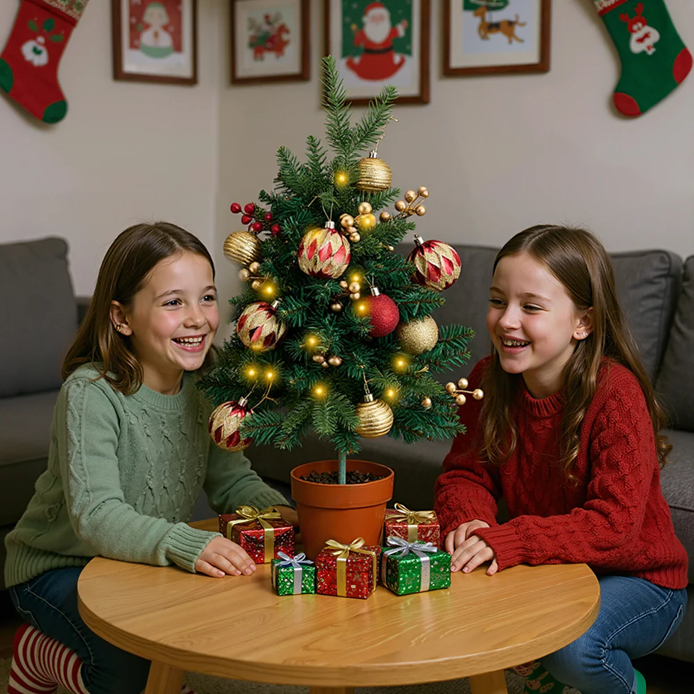 Lifeideas Set of 2 Pre-Lit Artificial Christmas Trees with Tripod Stakes - Image 3