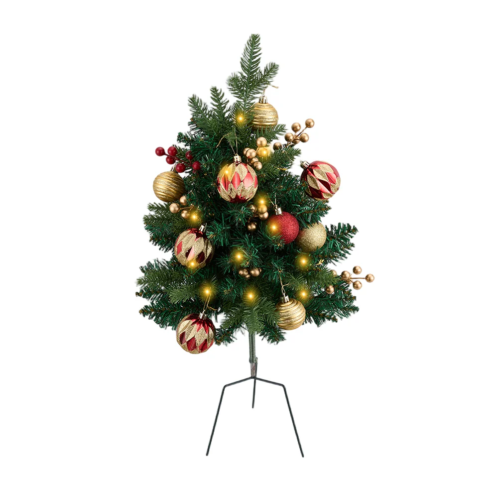 Lifeideas Set of 2 Pre-Lit Artificial Christmas Trees with Tripod Stakes - Image 4