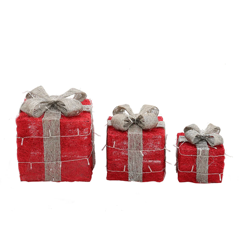 Lifeideas Set of 3 Light-Up Square Christmas Gift Boxes Glitter Presents Decoration - Image 3