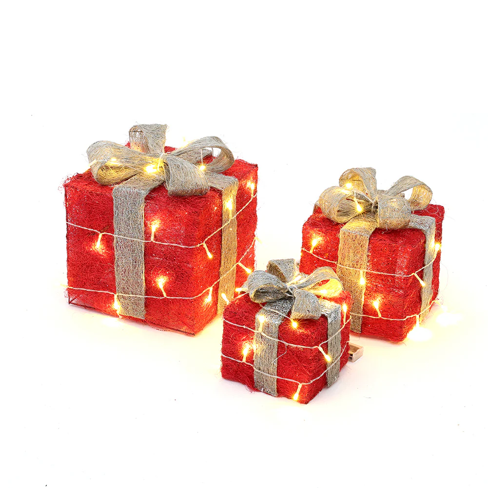 Lifeideas Set of 3 Light-Up Square Christmas Gift Boxes Glitter Presents Decoration - Image 4