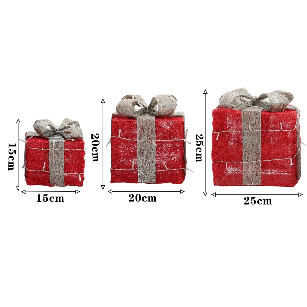 Lifeideas Set of 3 Light-Up Square Christmas Gift Boxes Glitter Presents Decoration - Image 6