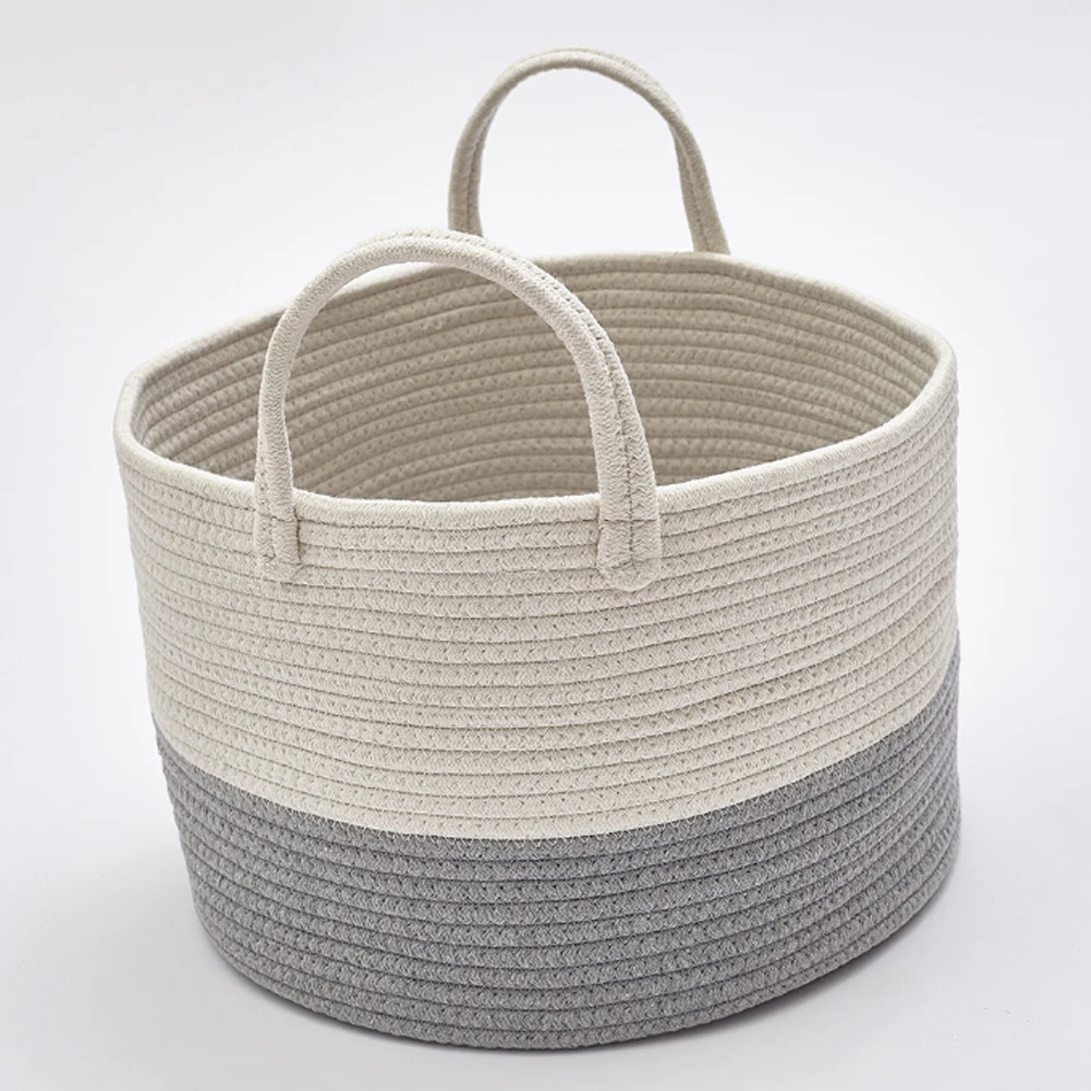 Lifeideas Woven Basket Baby Kids Toys Storage Clothes Hamper Laundry Basket With Pom Poms Grey - Image 3