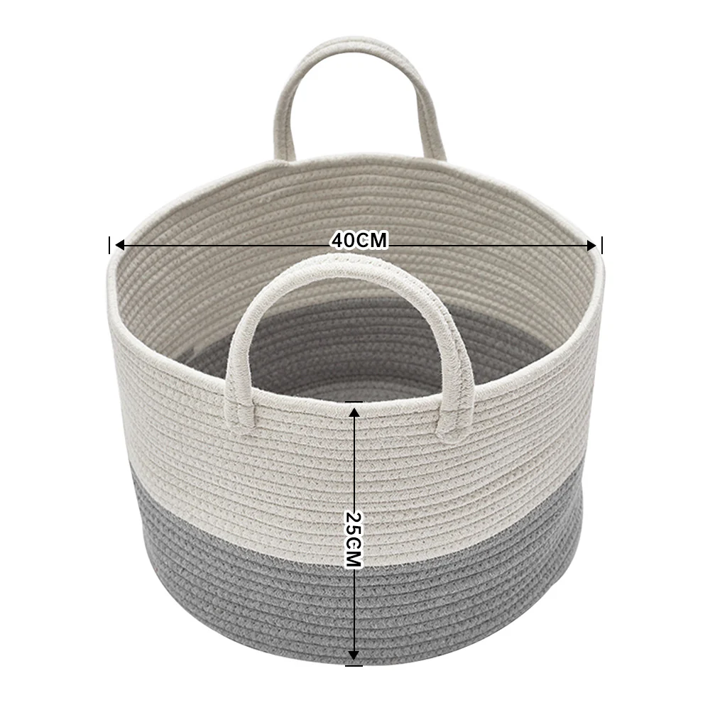 Lifeideas Woven Basket Baby Kids Toys Storage Clothes Hamper Laundry Basket With Pom Poms Grey - Image 7