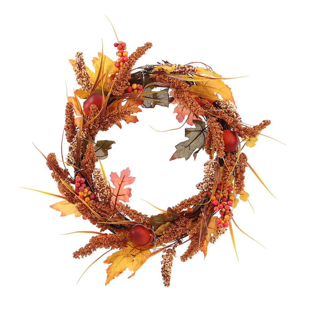 Lighted Artificial Sorghum Fall Wreath - Image 3