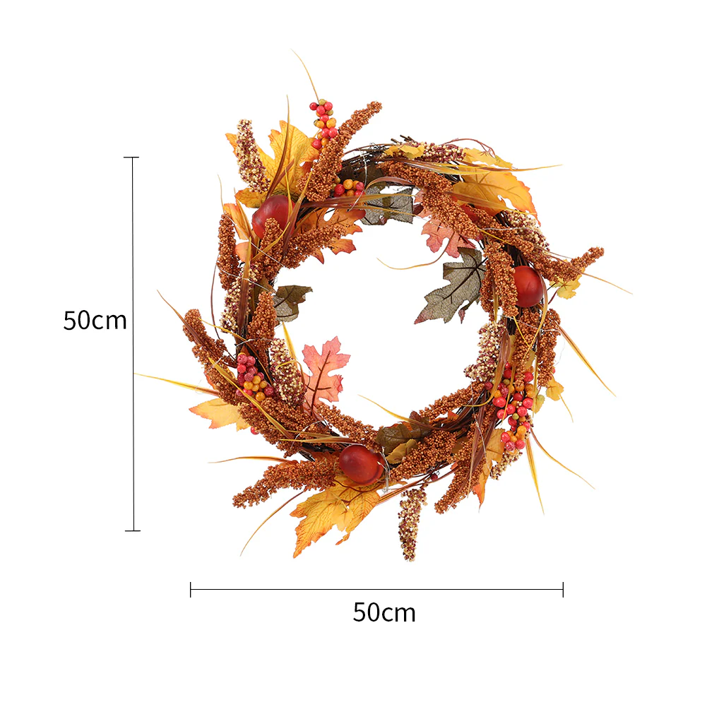Lighted Artificial Sorghum Fall Wreath - Image 4