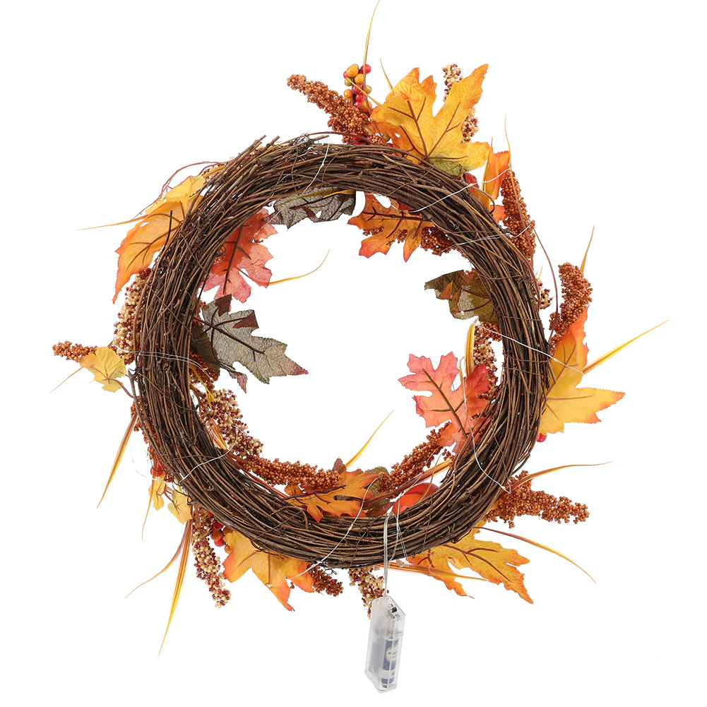 Lighted Artificial Sorghum Fall Wreath - Image 6