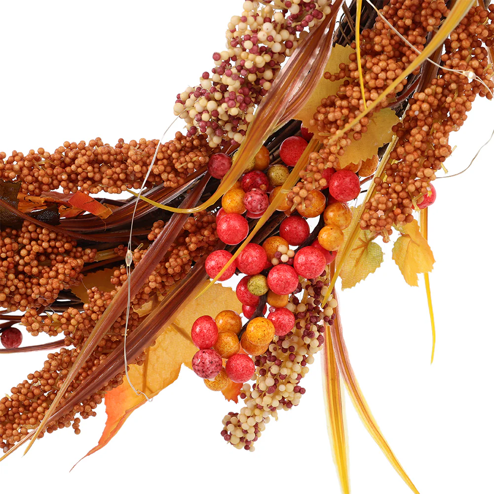 Lighted Artificial Sorghum Fall Wreath - Image 7