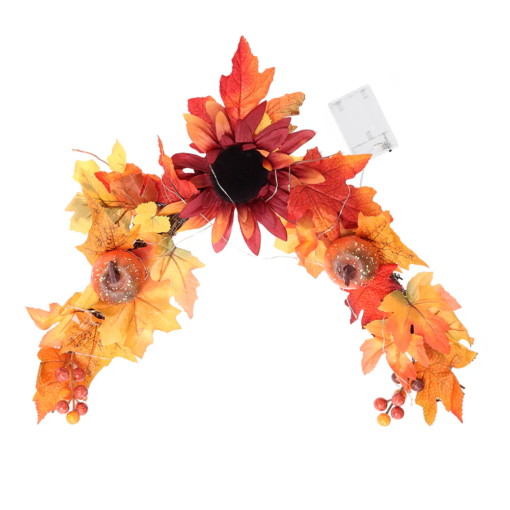 Lighted Sunflower Pumpkin Front Door Swag - Image 3