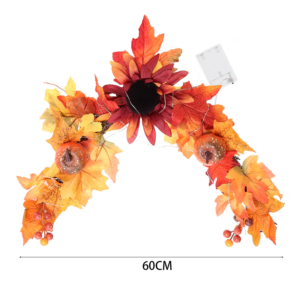 Lighted Sunflower Pumpkin Front Door Swag - Image 5