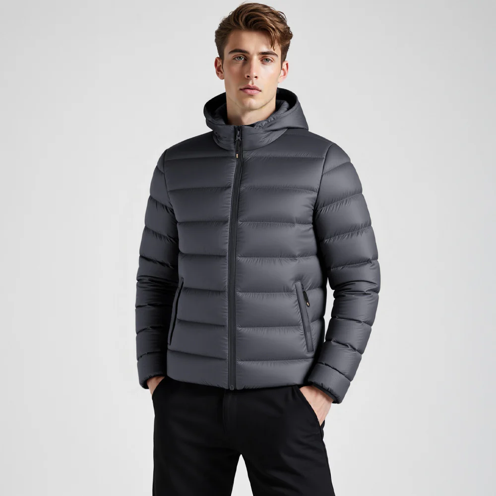 Lightweight Hooded Padded Jacket - Grey