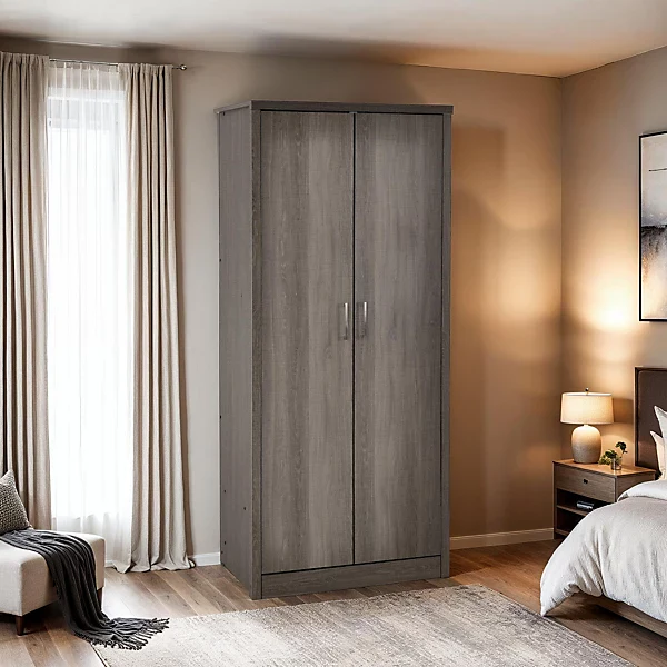 LISBON 2 DOOR WARDROBE - BLACK WOOD GRAIN - Image 8